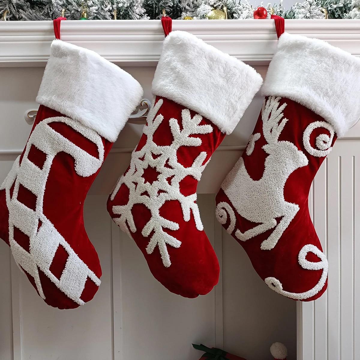 Set of 3 Big Christmas Decor Socks |  Festive Fireplace & Holiday Decor