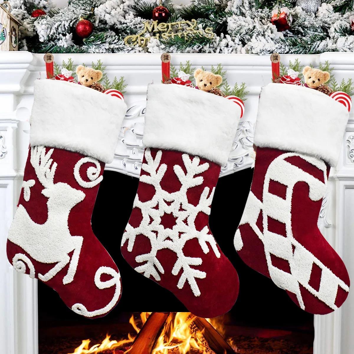 Set of 3 Big Christmas Decor Socks |  Festive Fireplace & Holiday Decor