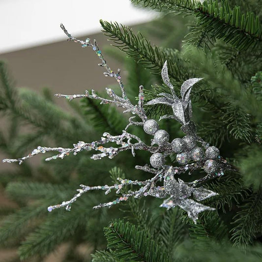 30cm Glitter Artificial Christmas Flowers |  Holiday Tree Ornaments & Home Décor