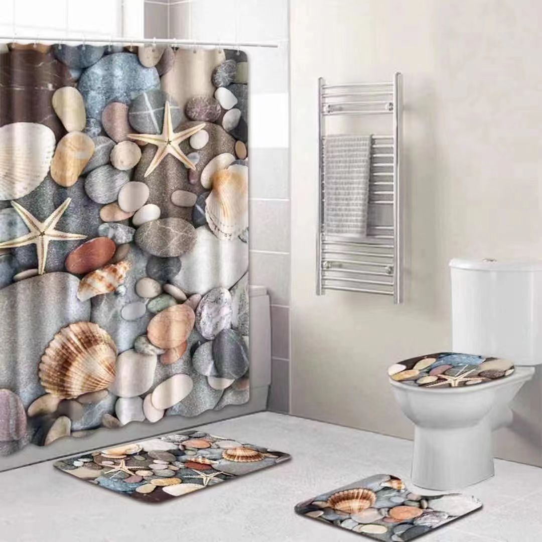 Shower Curtain Set /Waterproof with Non/Slip Mat Toilet Lid Cover and Bath Mat Size: 200 cm x 180 cm