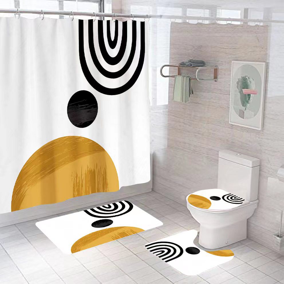 Shower Curtain Set /Waterproof with Non/Slip Mat Toilet Lid Cover and Bath Mat Size: 200 cm x 180 cm