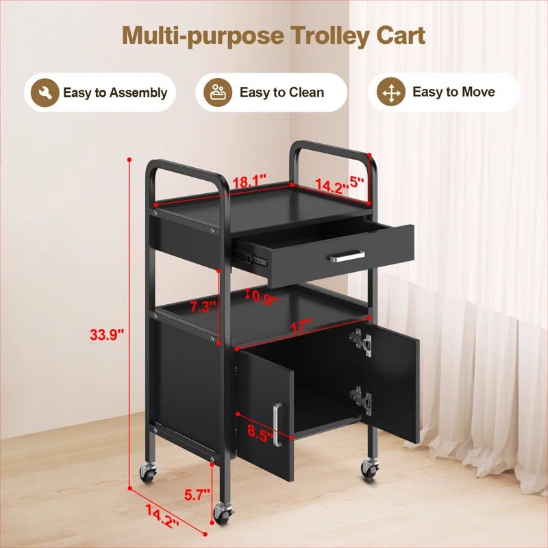 Multipurpose Trolley Cart | Versatile Organizer with Wheels |  84x50x33cm | White & Black