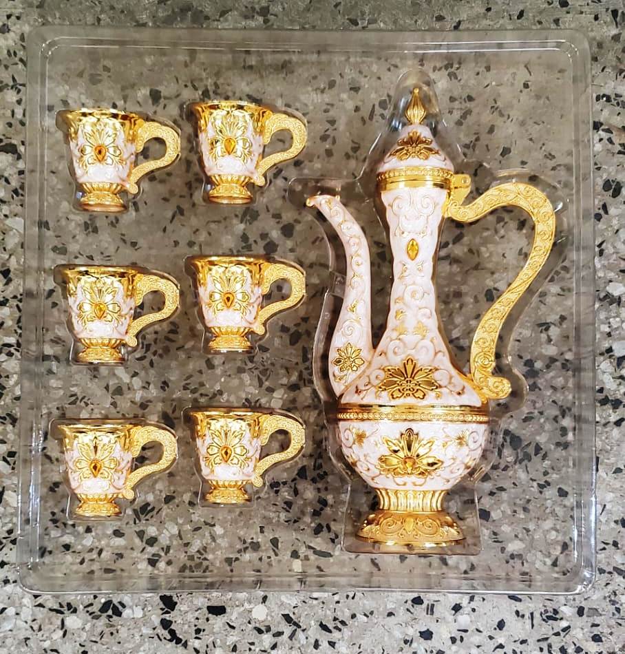 8pcs Elegant Arabic Coffee Set | Gold & Rose Gold, 1.5L Kettle