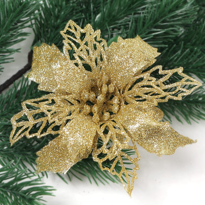 2pcs Glitter Artificial Christmas Flowers | Xmas Tree Decorations