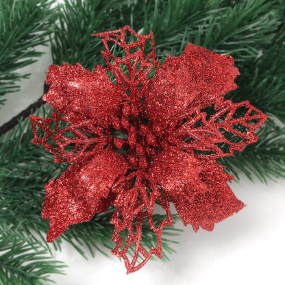 2pcs Glitter Artificial Christmas Flowers | Xmas Tree Decorations