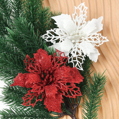 2pcs Glitter Artificial Christmas Flowers | Xmas Tree Decorations