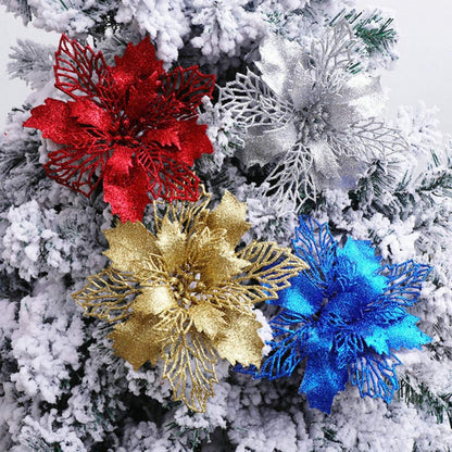 2pcs Glitter Artificial Christmas Flowers | Xmas Tree Decorations