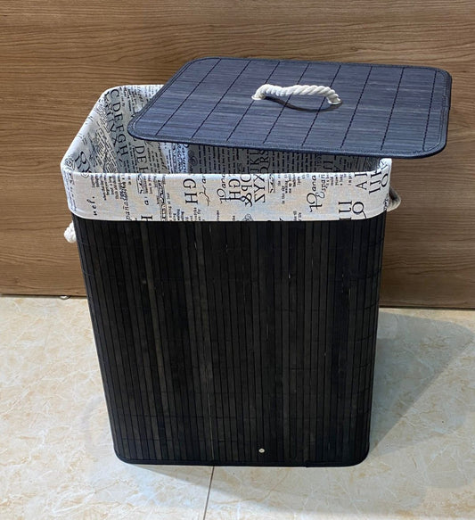 Eco-Friendly Black Bamboo Collapsible Laundry Basket, 50x30x40cm