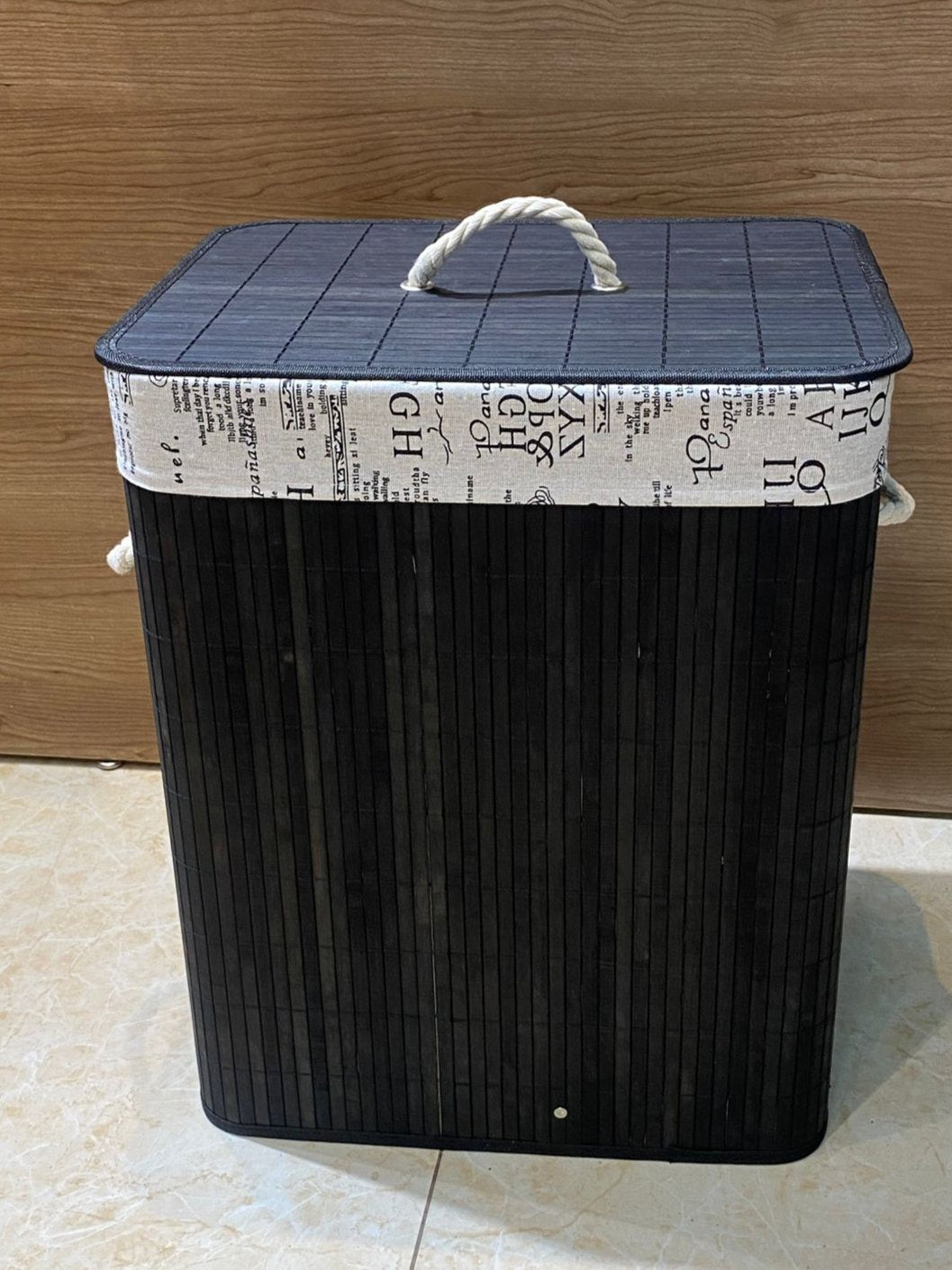 Eco-Friendly Black Bamboo Collapsible Laundry Basket, 50x30x40cm