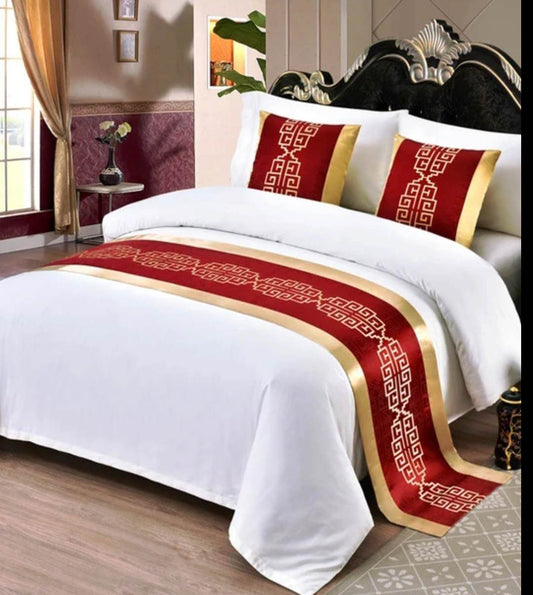 Premium European Style Embroidered Bed Runner with Pillow Cases | 1 bed runner + 2 throw pillowcases