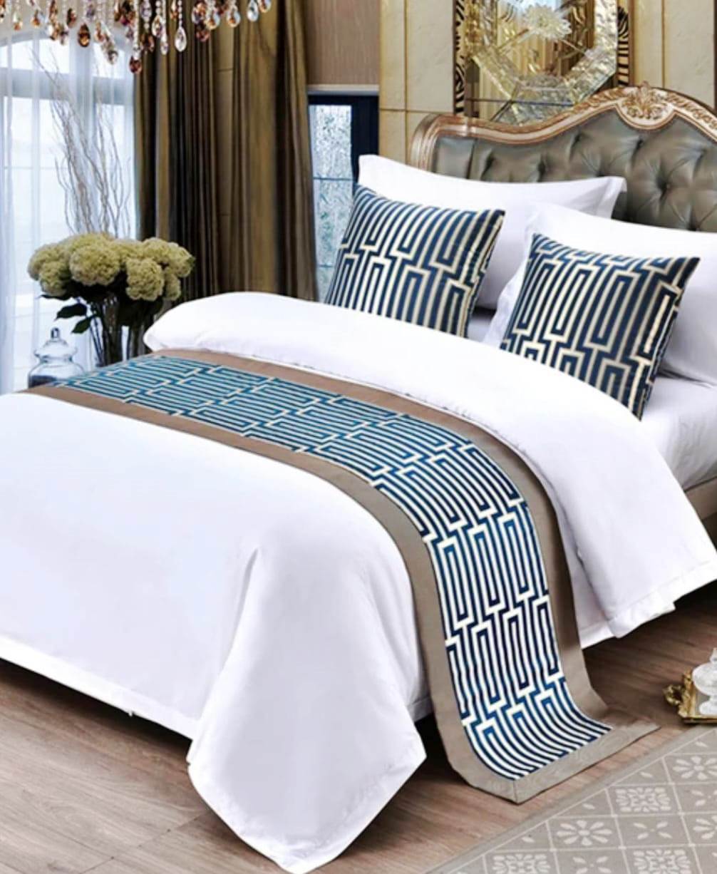 Premium European Style Embroidered Bed Runner with Pillow Cases | 1 bed runner + 2 throw pillowcases