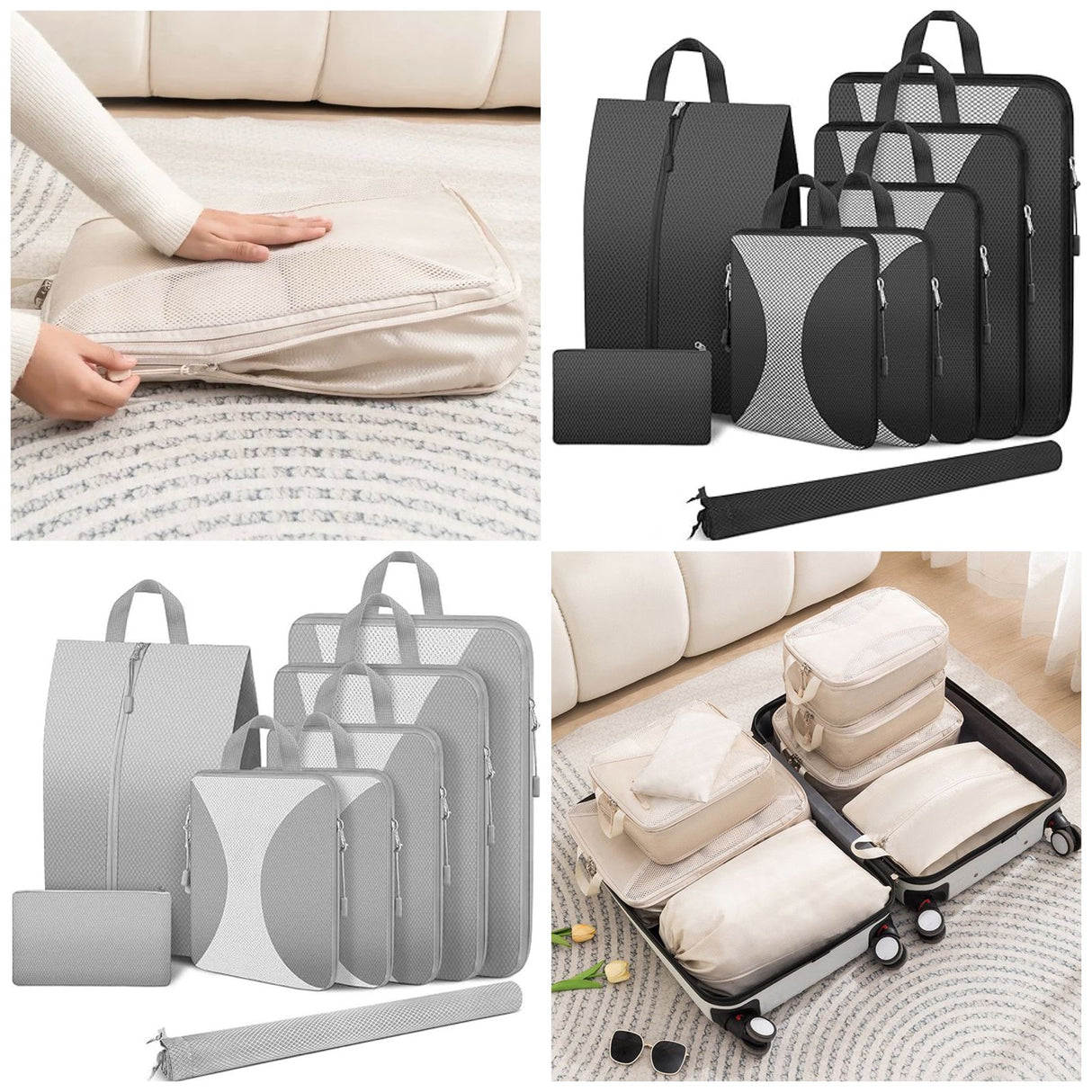 8pcs Travel Compression Packing Cubes | Space-Saving Luggage Organizers