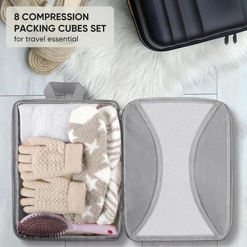 8pcs Travel Compression Packing Cubes | Space-Saving Luggage Organizers