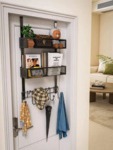 Over the Door Hanging Rack Organizer with Hooks & Basket | 38x12x60cm