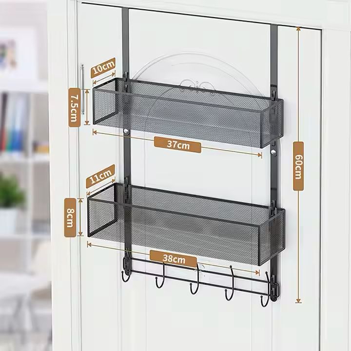 Over the Door Hanging Rack Organizer with Hooks & Basket | 38x12x60cm