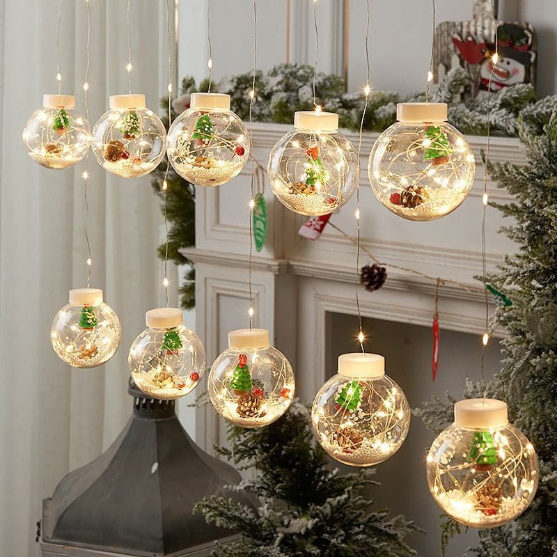 10pcs Christmas LED Wish Ball Garland Curtain Light – 3.5M, USB Powered