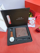 Tomi Gents Gift Set Leather Wallet, Genuine Leather Watch, Executive Pen, Box, Gift Bag & Card