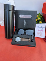 Tomi Gents Valentine's Gift Set Thermal Flask, Polarized Sunglasses, Genuine Leather Watch, Box, Gift Bag & Card