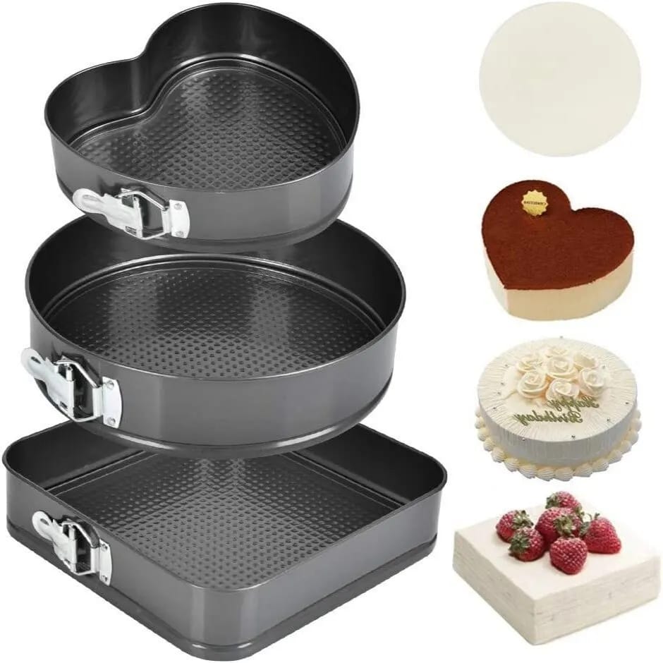 3 Piece Non Stick Cake Mould/Baking Tin Set 22cm, 24cm & 26cm | Durable & Easy Release