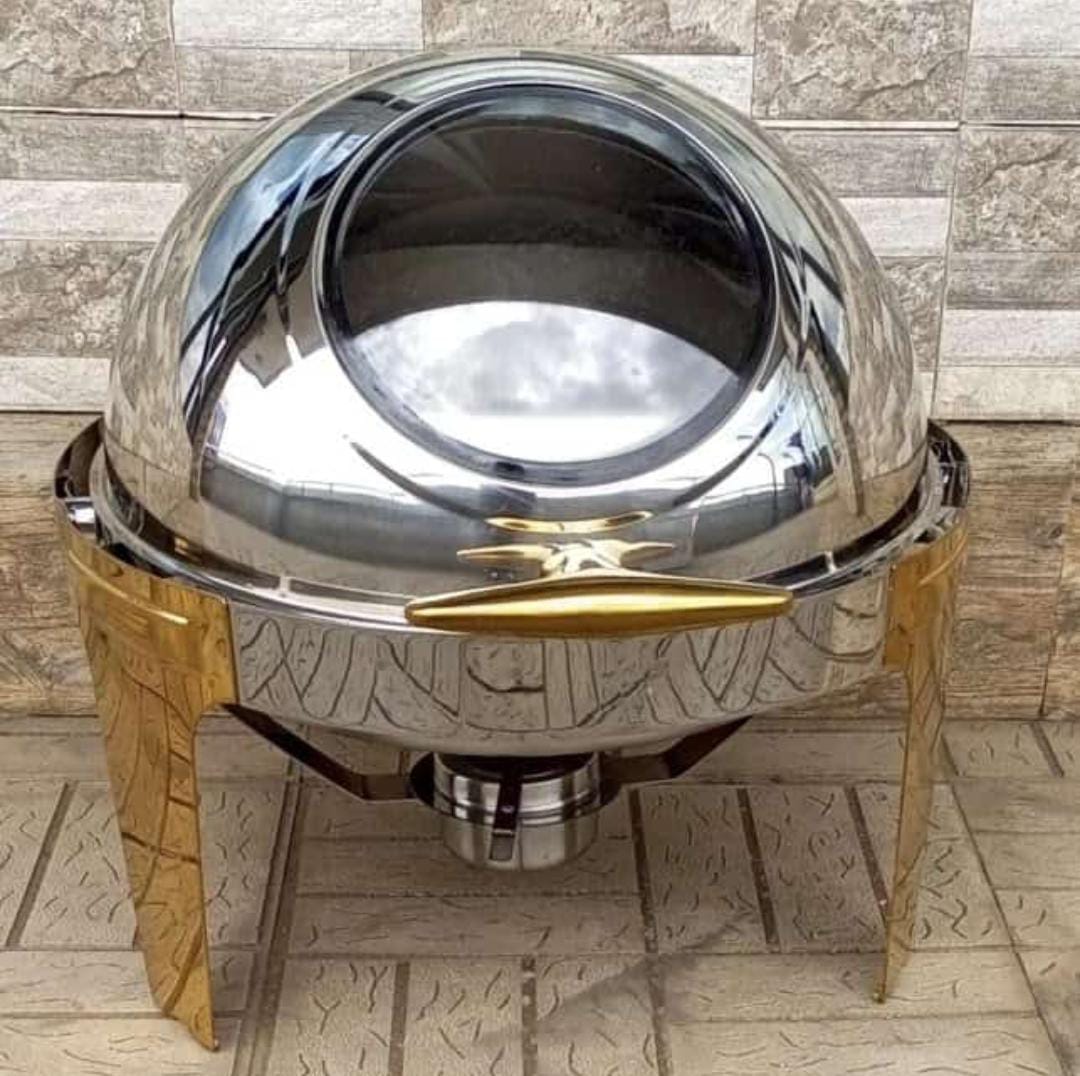 Roll Top Chafing Dish with Gold Stand | Elegant Stainless Steel Buffet Server for Catering and Events