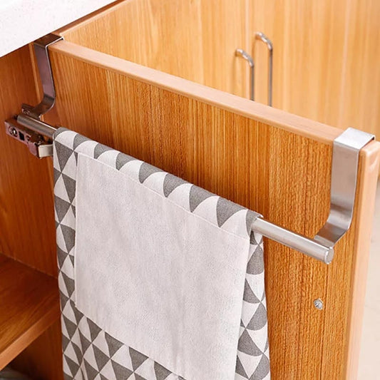 Over The Cabinet Door Towel Holder | Stainless Steel, Rust-Free & Durable | Easy Installation with Hooks for Kitchen, Bathroom, or Shop Use