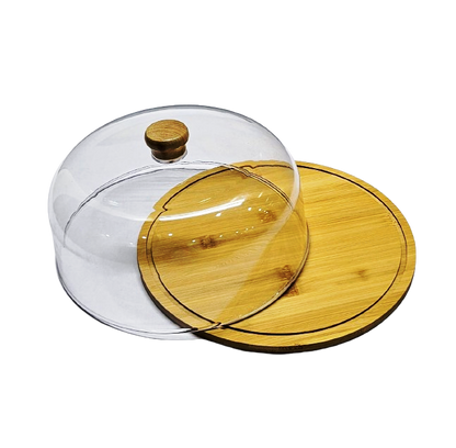 High Quality Bamboo Base Cake/Fruit Stand with Acrylic Dome Cover | Elegant Display | Ideal for cakes, fruits, pastries