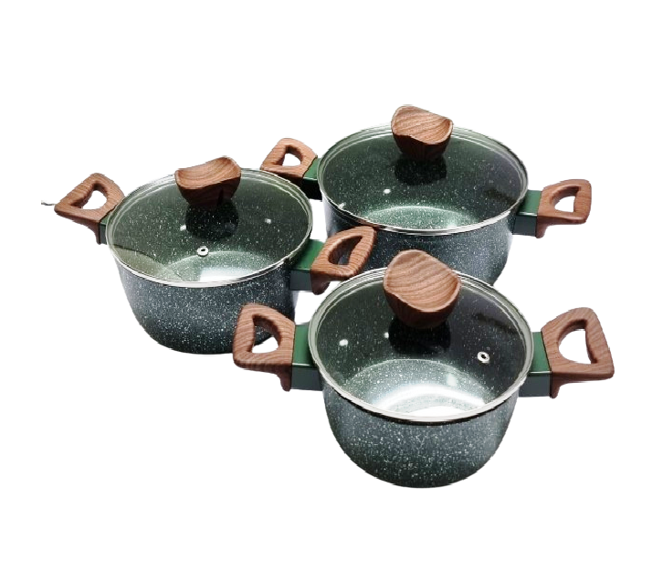 Big Baroly Granite Cookware Set | 3 Piece Set in Black, Grey, Green, and Coffee