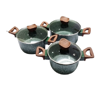 Big Baroly Granite Cookware Set | 3 Piece Set in Black, Grey, Green, and Coffee