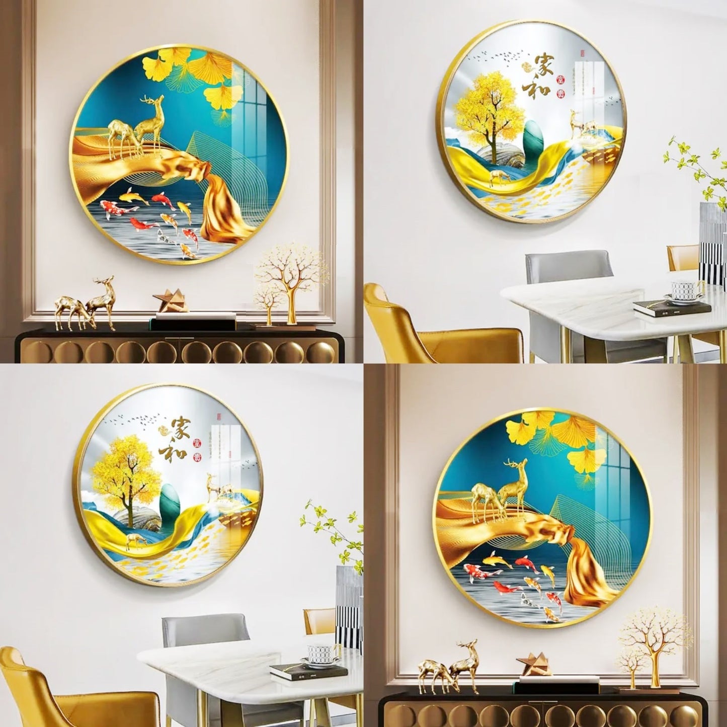 80cm Diameter Circular Crystal Porcelain Painting with Aluminium Frame | Modern Living Room Decor| Aluminium Frame Artwork |Reflective Porcelain Painting | Contemporary Wall Art | Elegant Home Decor