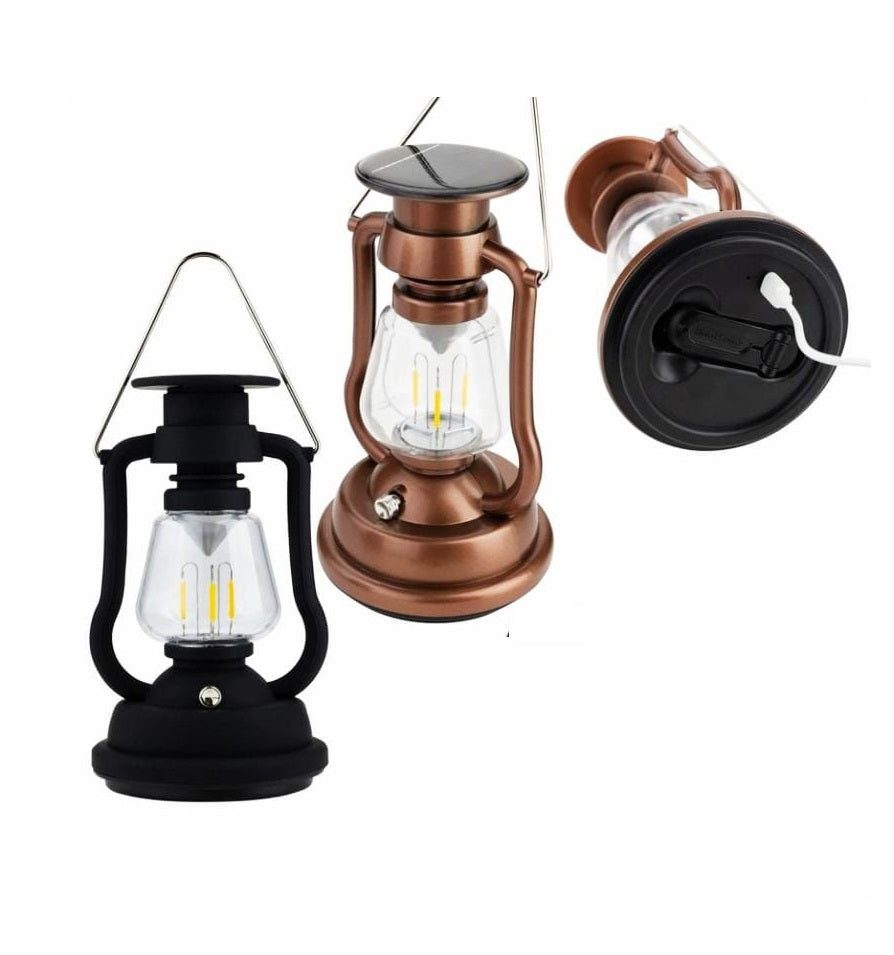 MultiFunction Solar Camping Lantern | Rechargeable | 1200mAh Battery | Bright Warm Light | Black & Brown