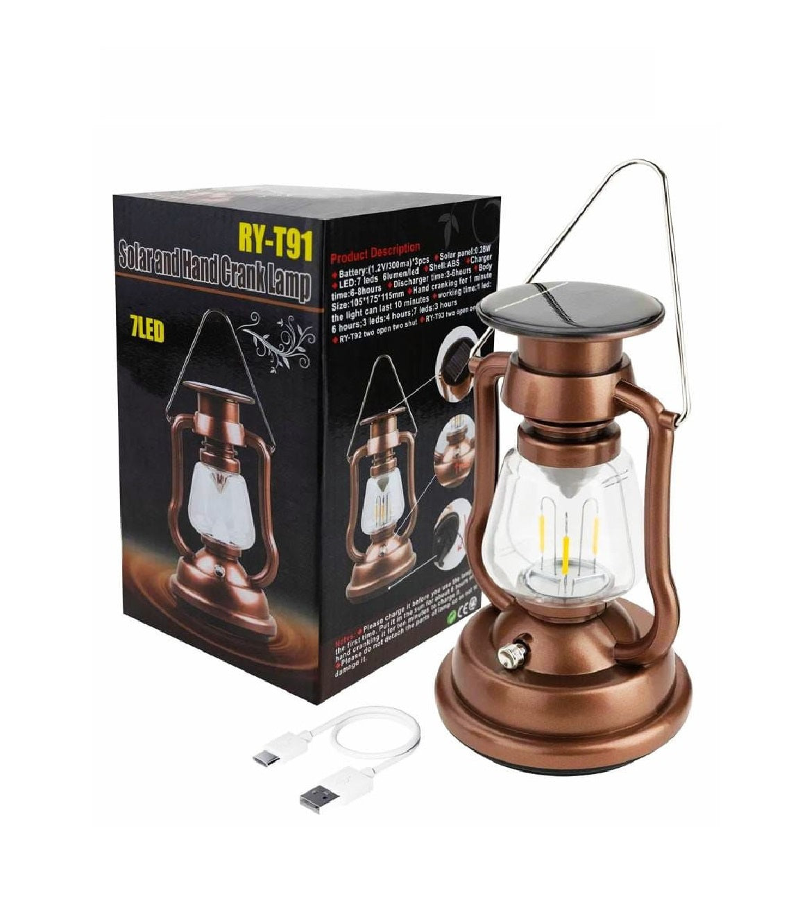 MultiFunction Solar Camping Lantern | Rechargeable | 1200mAh Battery | Bright Warm Light | Black & Brown