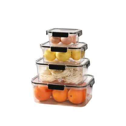 4 Piece Transparent Sealed Refrigerator Food Container Set | Large Capacity Storage