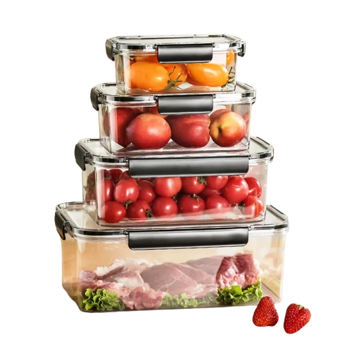 4 Piece Transparent Sealed Refrigerator Food Container Set | Large Capacity Storage