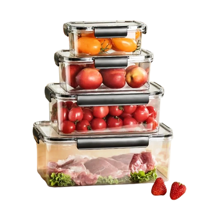 4 Piece Transparent Sealed Refrigerator Food Container Set | Large Capacity Storage