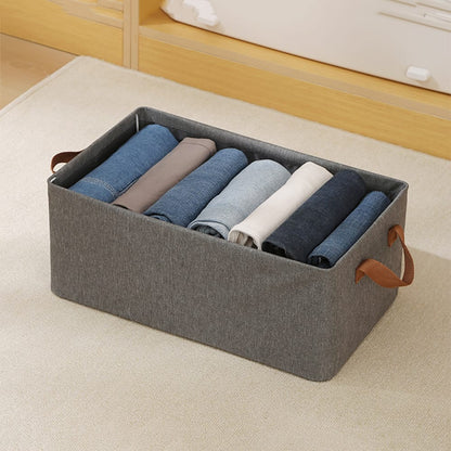 Multifunctional Rectangular Large Capacity Hard Fabric Clothes Organizer Foldable  Storage Organizer with Handles | Grey 20 x 47 x 28 cm Box | Closet Drawer Clothes Trouser Organizer Boxes| Bedroom| Living Room|Clothing Organizer