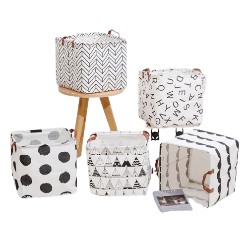 Foldable Laundry/Storage Basket | Cotton & Linen Blend | 33x33x34.5cm | Black & White Patterns