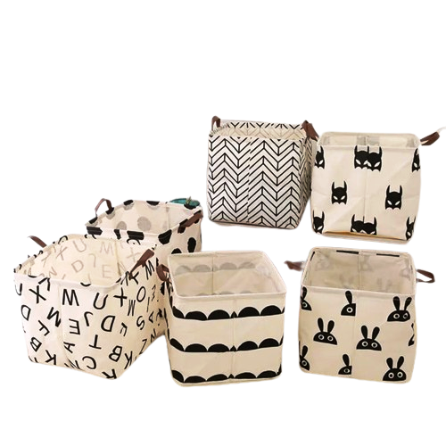 Foldable Laundry/Storage Basket | Cotton & Linen Blend | 33x33x34.5cm | Black & White Patterns