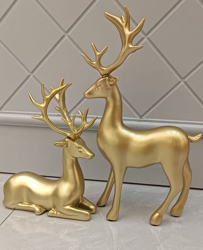 Deer Ceramic Decor Pair |  Gold Ceramic Figures, Elegant Finish, Ideal for Shelves and Tables