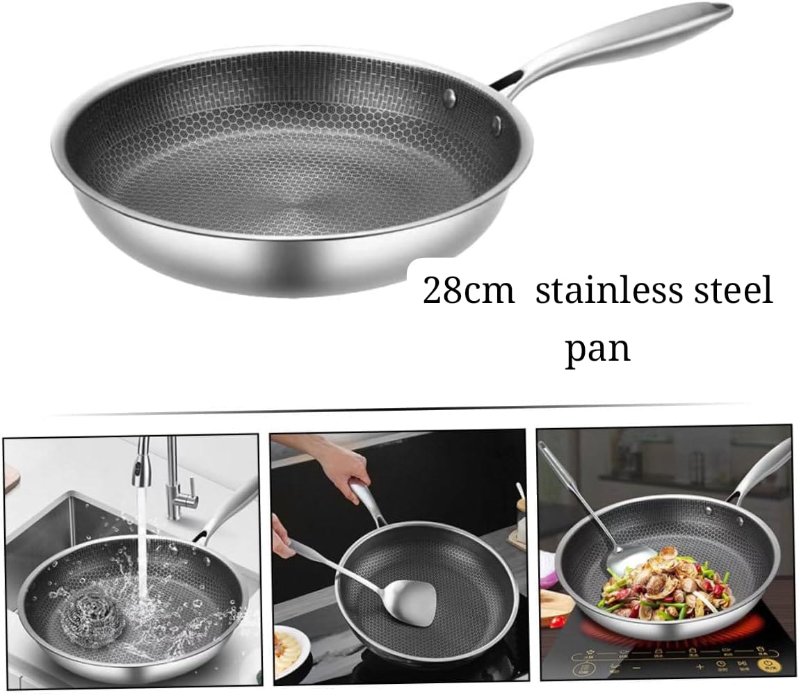 28cm Non Stick Honeycomb Stainless Steel Frying Pan | Scratch Resistant | Comfortable Handle | Oven & Induction Compatible