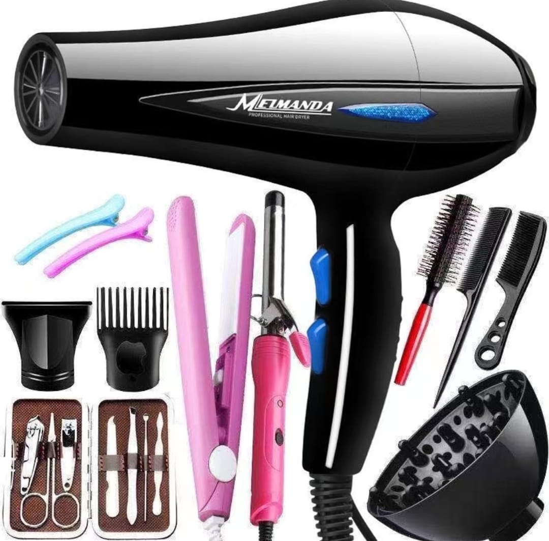 12 Pcs Professional Salon Barber Styling Tools | 220V Hair Dryer with Accessories | 1200 Motor Power