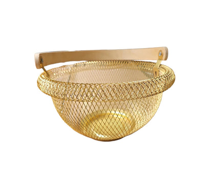 Portable Mesh Fruit Basket Storage Organizer with Wooden Handle | Kitchen | Dining Room | Living Room Home Storage