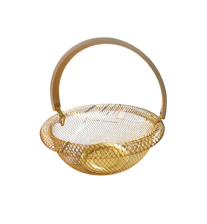 Portable Mesh Fruit Basket Storage Organizer with Wooden Handle | Kitchen | Dining Room | Living Room Home Storage