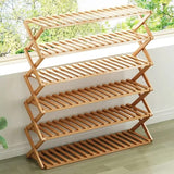 6 Tier Black Bamboo Shoe Rack Stand | Multifunctional Organizer | Foldable & Portable | 100 cm x 113 cm x 25 cm