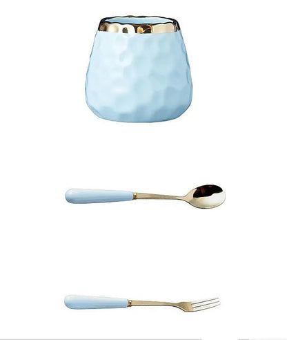 Nordic Light Luxury Fruit Fork and Spoon Set | Includes Ceramic Storage Tank