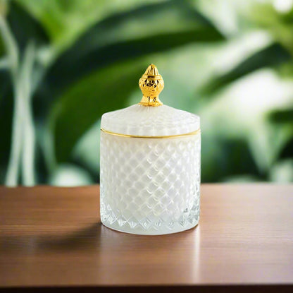 White Glass Sugar Dish with Gold Accent | 350ml Capacity | Round Shape | Elegant and Classy Design