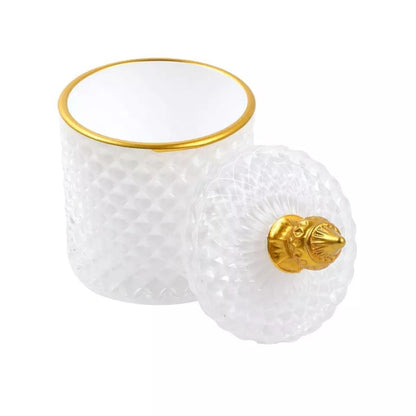 White Glass Sugar Dish with Gold Accent | 350ml Capacity | Round Shape | Elegant and Classy Design