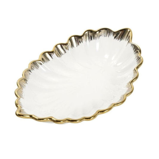 White Ceramic Gold Rim Bowl Platter / Serving Dish