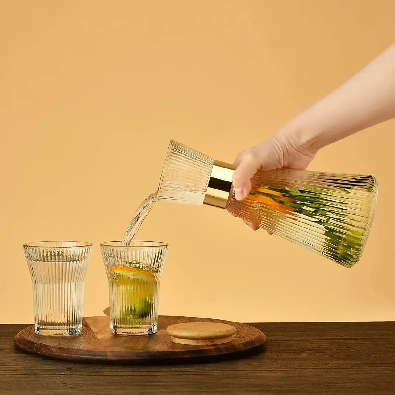 Origami Drinkware Textured Round Clear Glass Carafe: