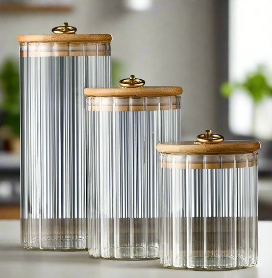 3 Piece Glass Storage Jars with Bamboo Lids