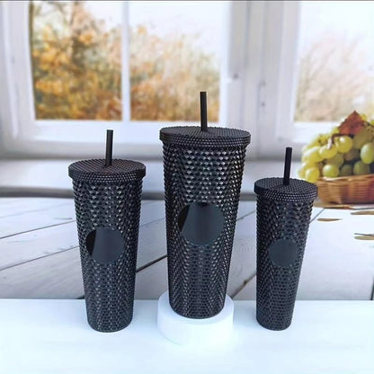 Double Wall Matte 3-in-1 Studded Water Tumblers - Black | Leak-proof | Reusable